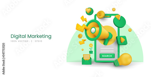 3d vector mobile advertising with digital marketing concept