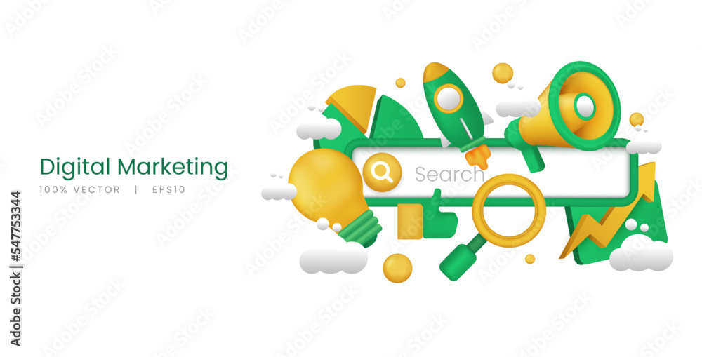 3d digital marketing vector illustration