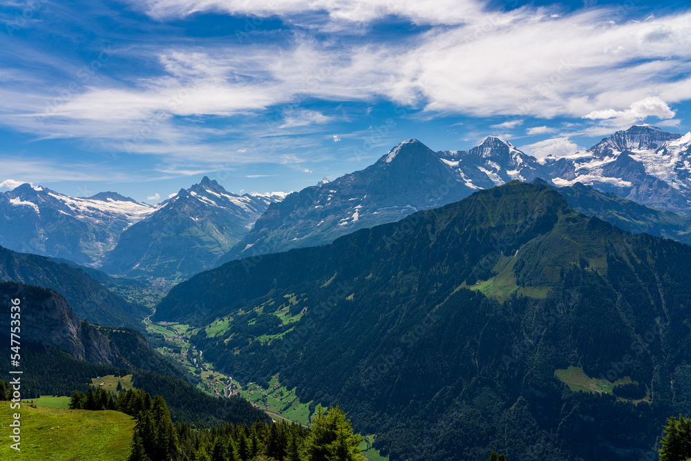 Panoramic view of the Alps in Switzerland, Grindelwald.