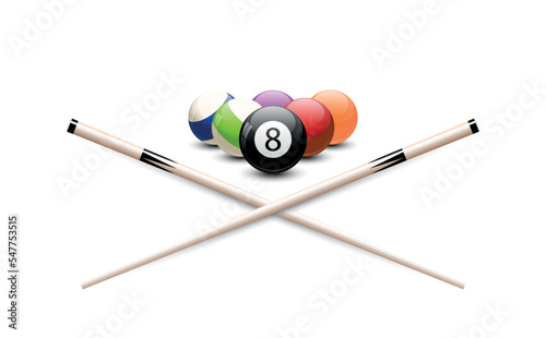 Billiard Ball with Cue. Billiard logo illustration