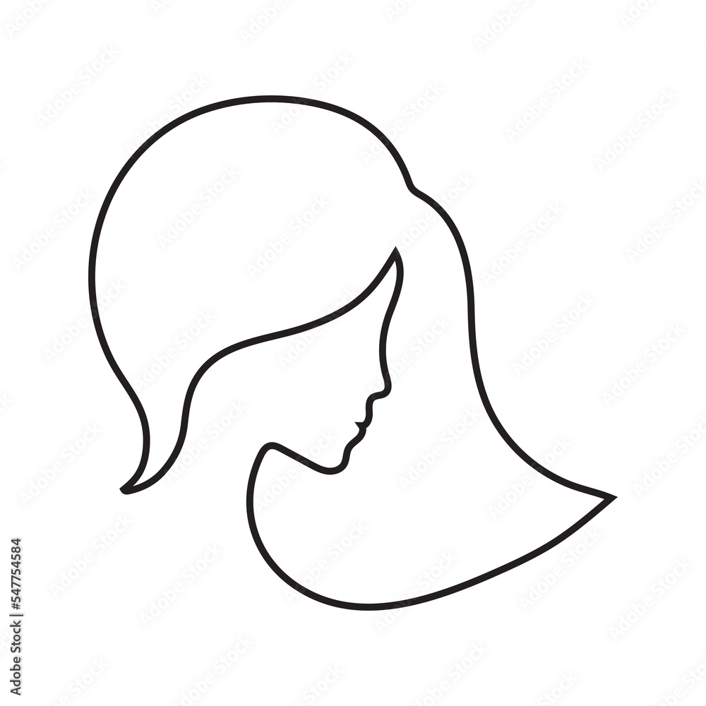 long hair style icon, logo of women's face on white background