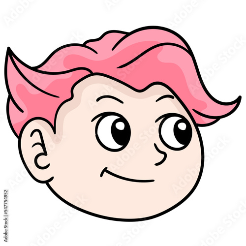 Editable vector of a boy with pink hair looking aside