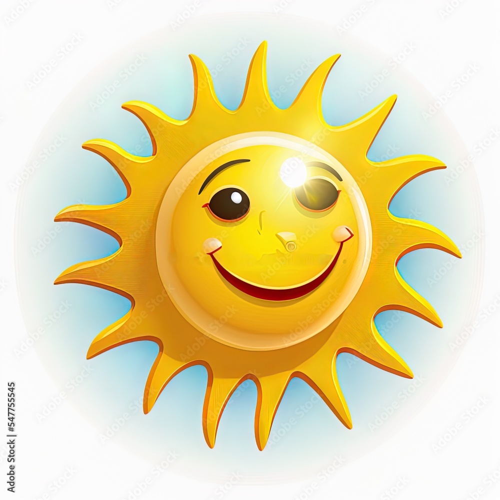 3d 2d illustrated Sun realistic illustration. Summer Solar object isolated on white. Minimal cartoon weather sunshine render scene design