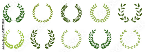 Wreath Laurel, Olive Leaves Trophy. Vintage Champion Prize Symbol. Laurel Wreath Award Green Silhouette Icon. Circle Branch with Leaf Victory Emblem for Winner Pictogram. Isolated Vector Illustration