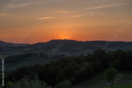 Sunset over the Tuscan countryside, Italy.