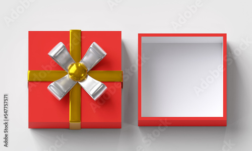 Top view open red gift box. surprise gift box and win the big jackpot prize. design for the festival Merry Christmas. Happy New Year. Birthday. Greeting card. 3D rendering illustration.