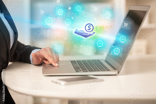 Businessman working on laptop with new business