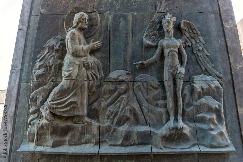 bas-relief with biblical scenes on the monument of the Chronicle of Georgia in Tbilisi