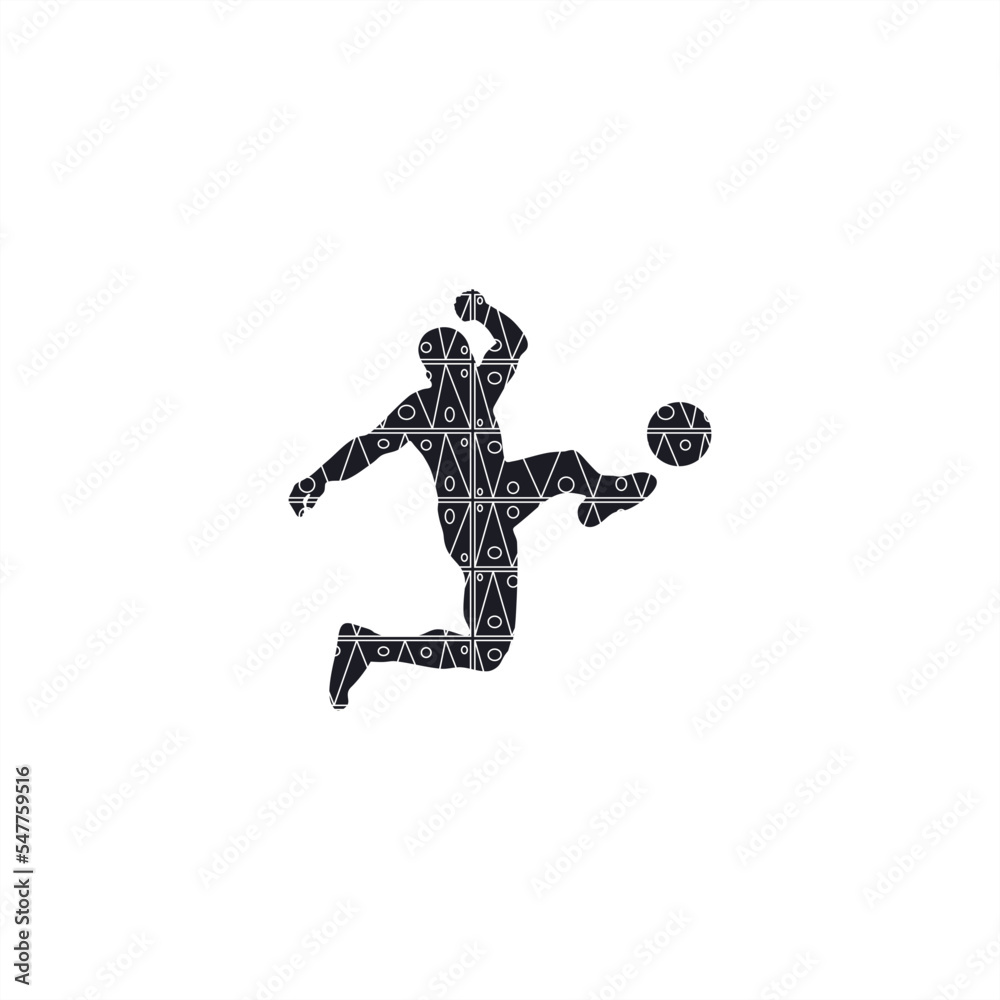 Silhouette of soccer player action with added patterns