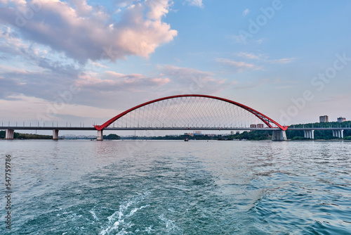 Bild auf Leinwand Bugrinsky Bridge is road bridge over Ob river in Novosibirsk, Russia
