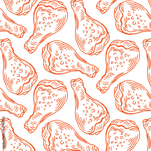 Crispy Fried Chicken Seamless Pattern vector scarf isolated repeat wallpaper tile background cartoon illustration doodle design