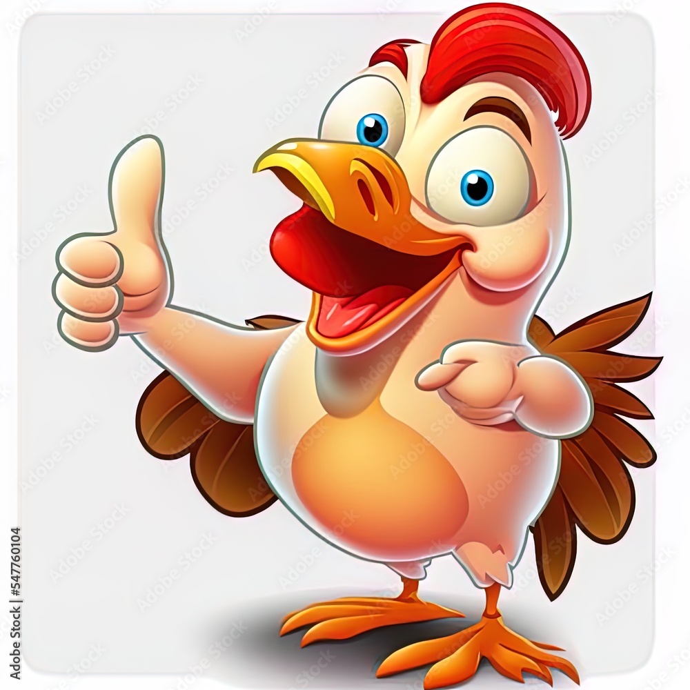 Happy cartoon chicken pointing at camera clip art. 2d illustrated illustration with simple gradients. All in a single layer.