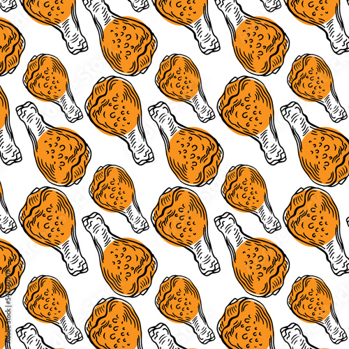 Chicken meat, legs food pattern vector black and white line