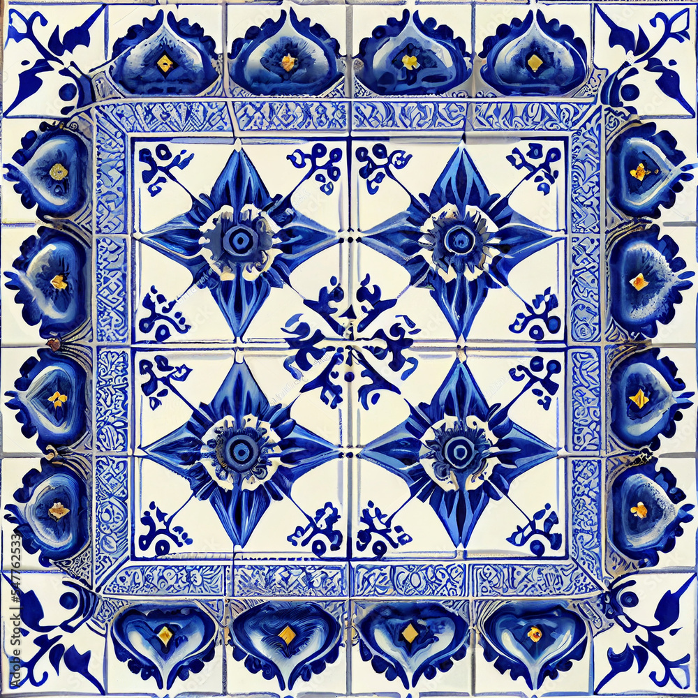 hand painted historic blue and white ceramic tiles