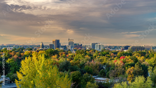 Boise skyline in the fall with many colored trees