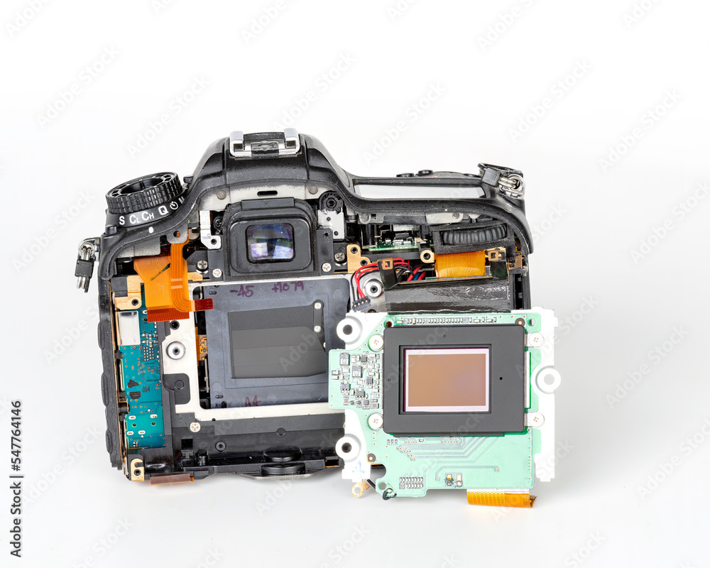 Digital camera dissembled with imager sensor display Digital camera dissembled with imager sensor display
