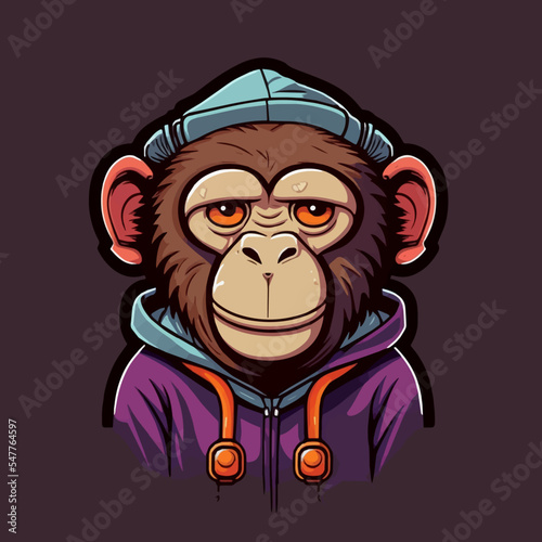 Monkey Head Face mascot logo Illustration. Geek Chimpanzee Icon Badge