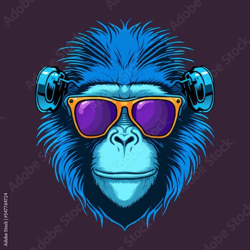 Monkey Head Face mascot logo Illustration. Geek Chimpanzee Icon Badge