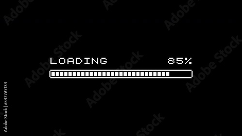 Loading Progress Bar. 4K Video. Pixel Preloader. Downloading Barloading Screen. Animation on Black Background