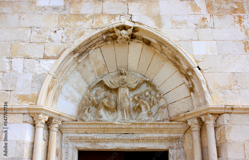 Tympanum of the Basilika Assumption of Mary in Pag, Croatia
