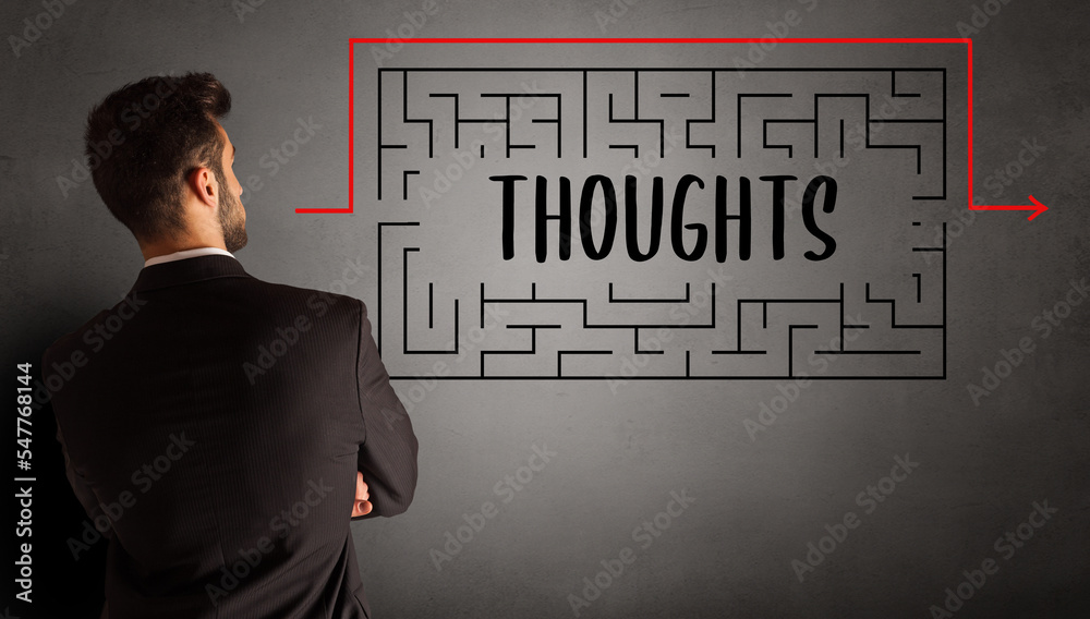 businessman drawing maze concept businessman drawing maze concept