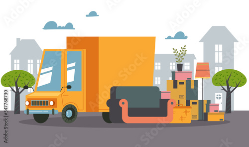 Delivery house move truck furniture cargo abstract design element concept illustration