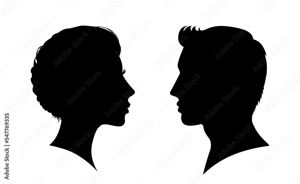 Man and woman face silhouette. Face to face people icon – vector