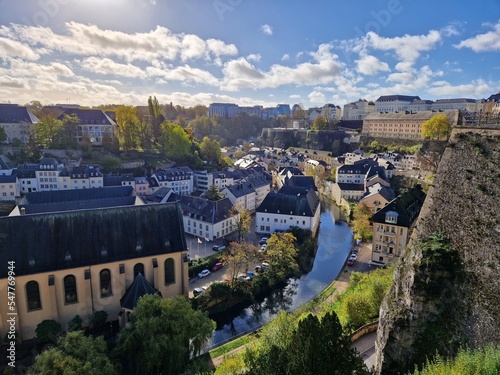 View of Luxembourg city with cloudscape seen from above