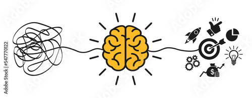 Human brain, brainstorming concept solution problem. Coach, problem solving, success, order, improvement – stock vector