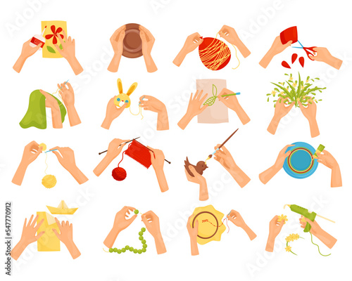 Handmade Craft and Hobby with Drawing, Applique, Pottery, Sewing, Knitting and Tambouring Vector Set