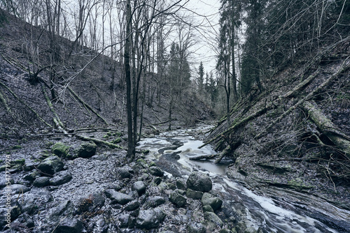 Image from Risdalen Valley and Riselva River, Toten, Norway, a cloudy day in November. photo