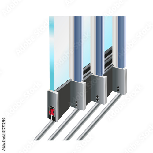 Door opening system with frameless glazing. Vector illustration isolated on white background.