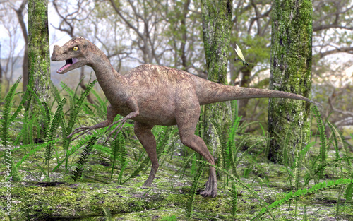 Dinosaur Ornitholestes In Forest