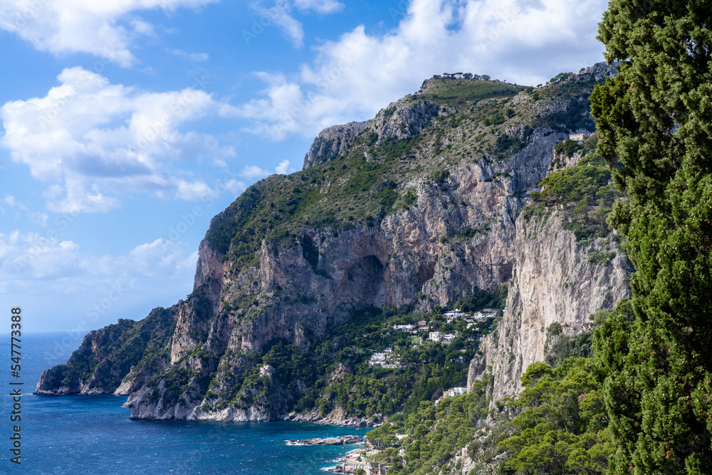 Steep Cliffs on the Isle of Capri Italy with Vacation Homes off in the Distance