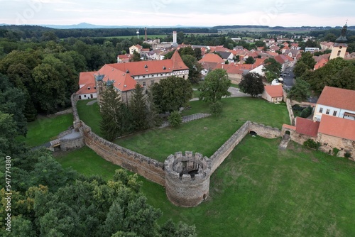 Budyne nad Ohri,Czech republic-July 14 2022:Aerial panorama landscape view of gothic Castle Budyne nad Ohry,Ceske stredohori region of Czech republic,Europe photo