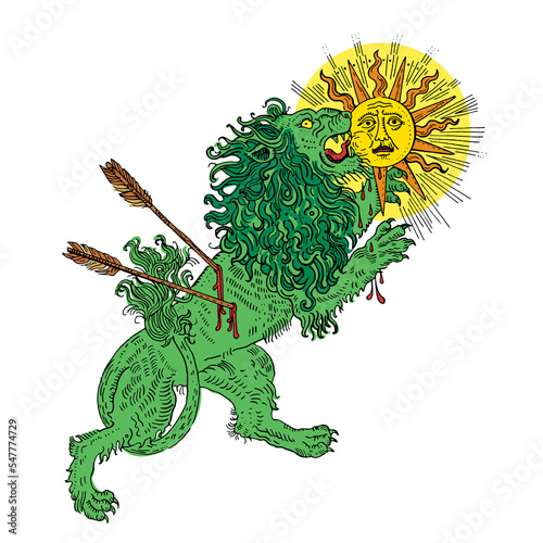 Fotografie Alchemical symbol green lion devouring the sun