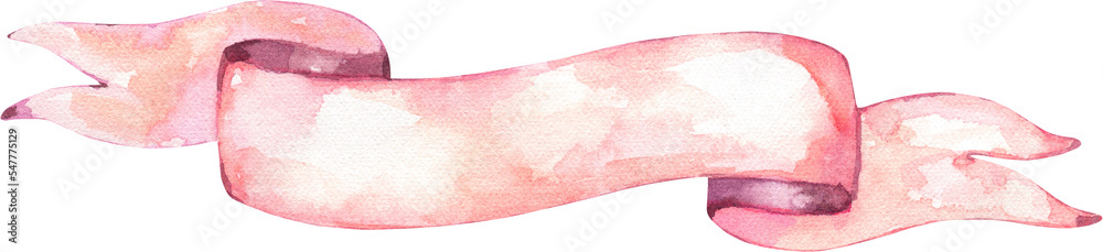 Fototapeta premium Watercolor ribbon illustratio. Hand painted realistic detailes drawing clipart. Pink,blue,peach, orange sign, banners for baby shower,greeting card, wedding,invitation card design, place for text, 