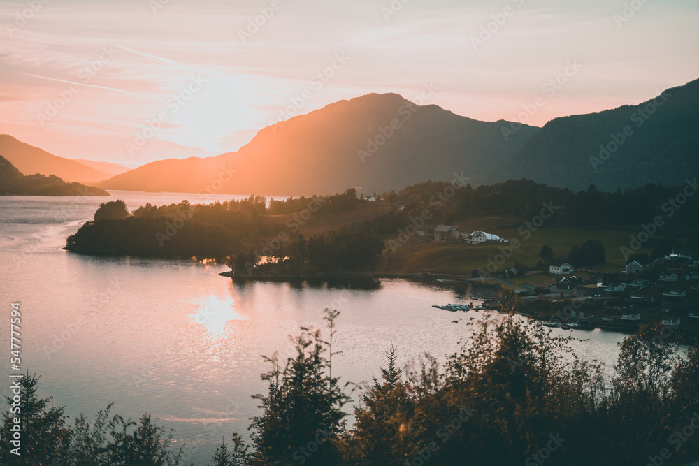 Fjord in Norway during sunset