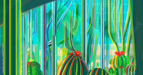 palm house illustration, cacti, hothouse, drawing photo