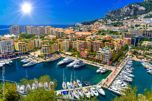 Yachts in bay near houses and hotels, Fontvielle, Monte-Carlo, Monaco, Cote d'Azur, French Riviera © Eagle2308