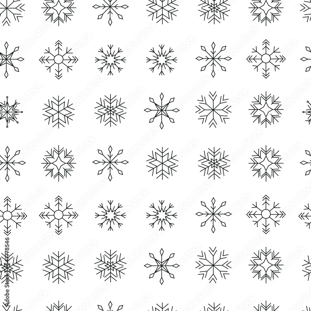 Snowflakes seamless pattern, symmetrical black and white pattern, minimalistic background Snowflakes seamless pattern, symmetrical black and white pattern, minimalistic background