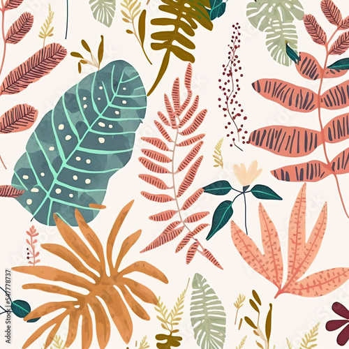 seamless pattern with autumn leaves illustration in white background