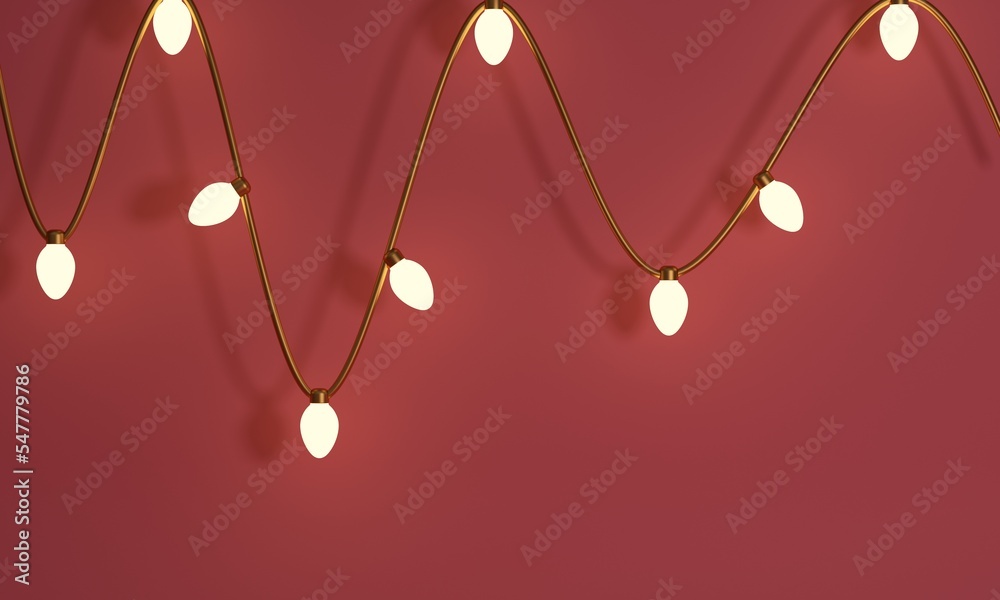 Pink room with a bright garland of lamps on the wall. 3d rendering Pink room with a bright garland of lamps on the wall. 3d rendering