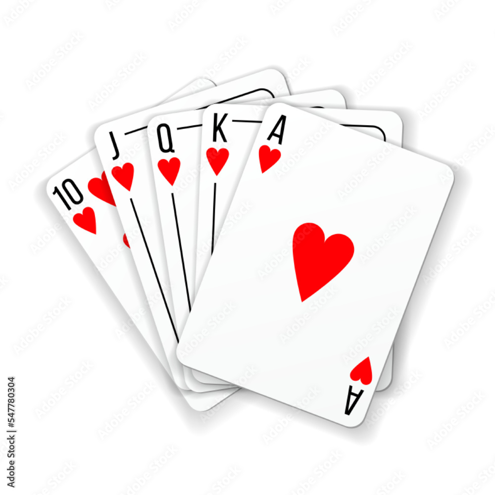Fototapeta premium Hearts Playing cards with royal flush poker combination. Vector realistic illustration