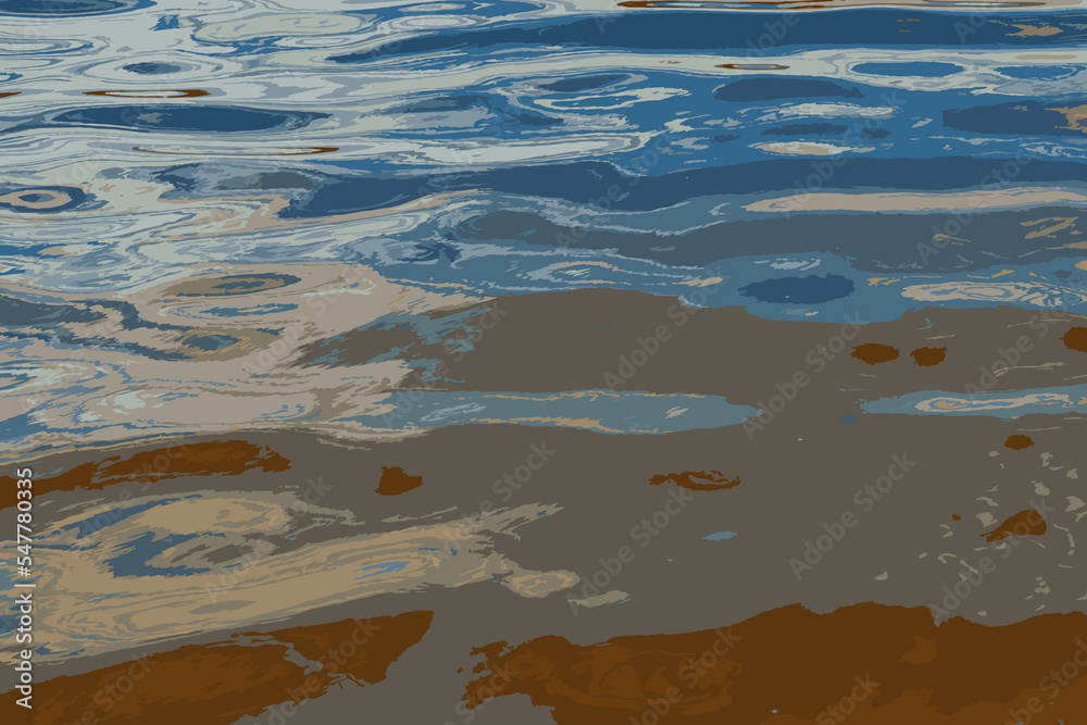 Illustration of water ripple texture background. Wavy water surface during sunset, golden light reflecting in the water.