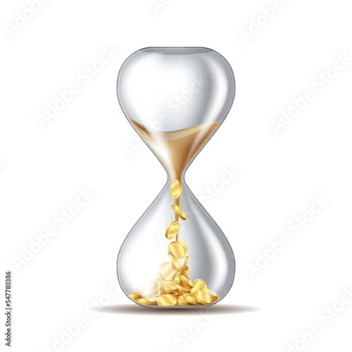 Business metaphor - time is money, hourglass with falling gold coins