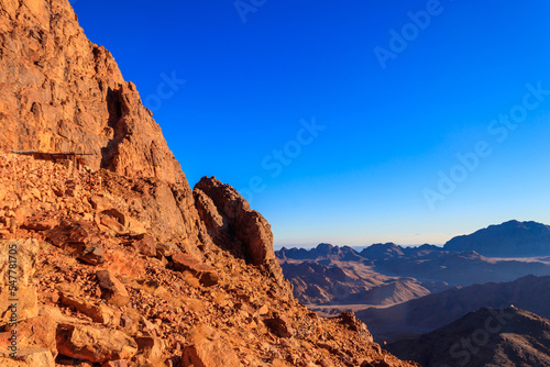 View of the rocky Sinai mountains and desert in Egypt