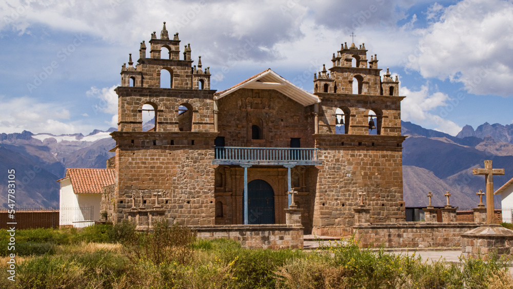 Close up of Tiobamba temple jesuit church, Maras, Cusco, Peru