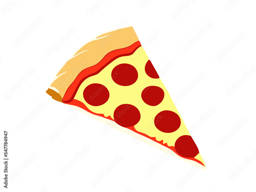 Isolated slice of pizza with salami, with a large crust. Illustration in simple flat style, 3d isometric perspective.
Isolated slice of pizza with salami, with a large crust. Illustration in simple flat style, 3d isometric perspective.