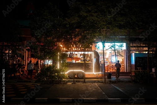 Photography Asian streets at night with neon lights. Kuala Lumpur, Malaysia